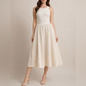 Sam Edelman Cream Textured Midi Skirt white angel feathers xs boho high waist